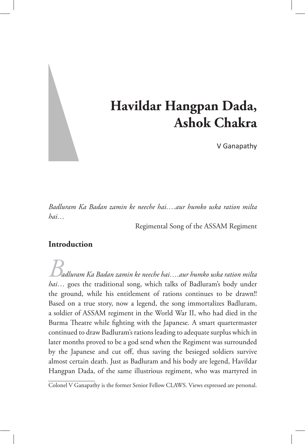 Havildar Hangpan Dada, Ashok Chakra, by Ganapathy