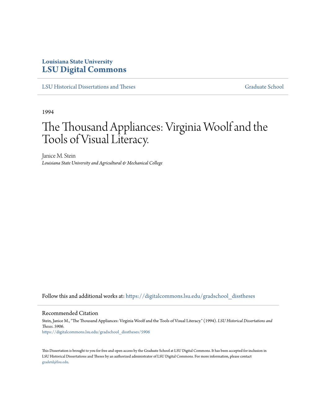 Virginia Woolf and the Tools of Visual Literacy. Janice M