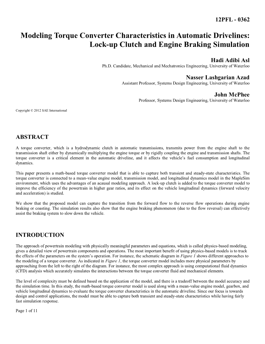 Modeling Torque Converter Characteristics in Automatic Drivelines: Lock-Up Clutch and Engine Braking Simulation