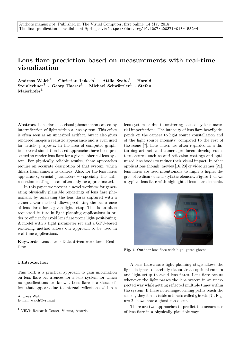 Lens Flare Prediction Based on Measurements with Real-Time Visualization