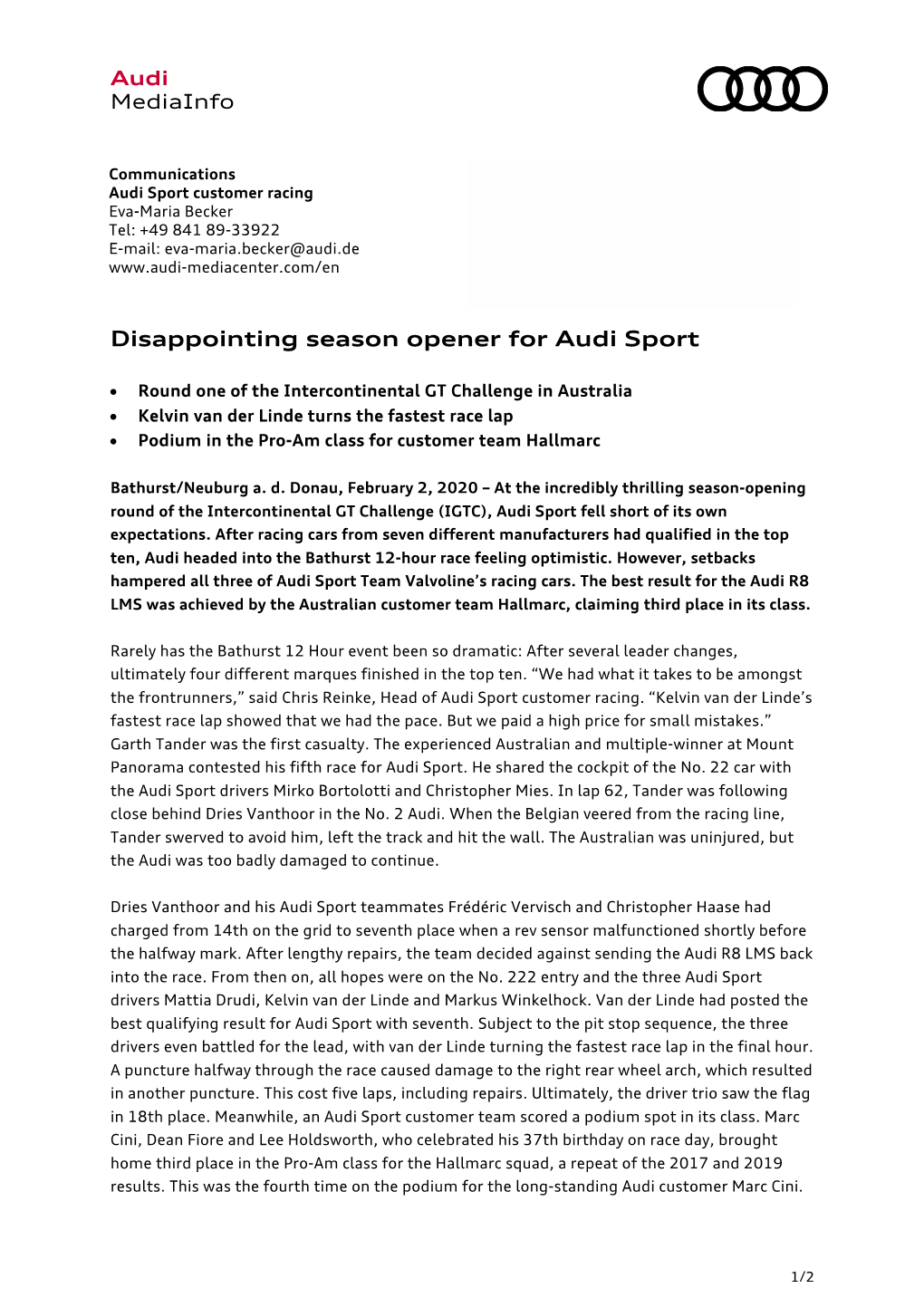 Disappointing Season Opener for Audi Sport