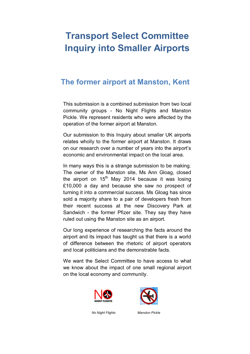 Transport Select Committee Inquiry Into Smaller Airports
