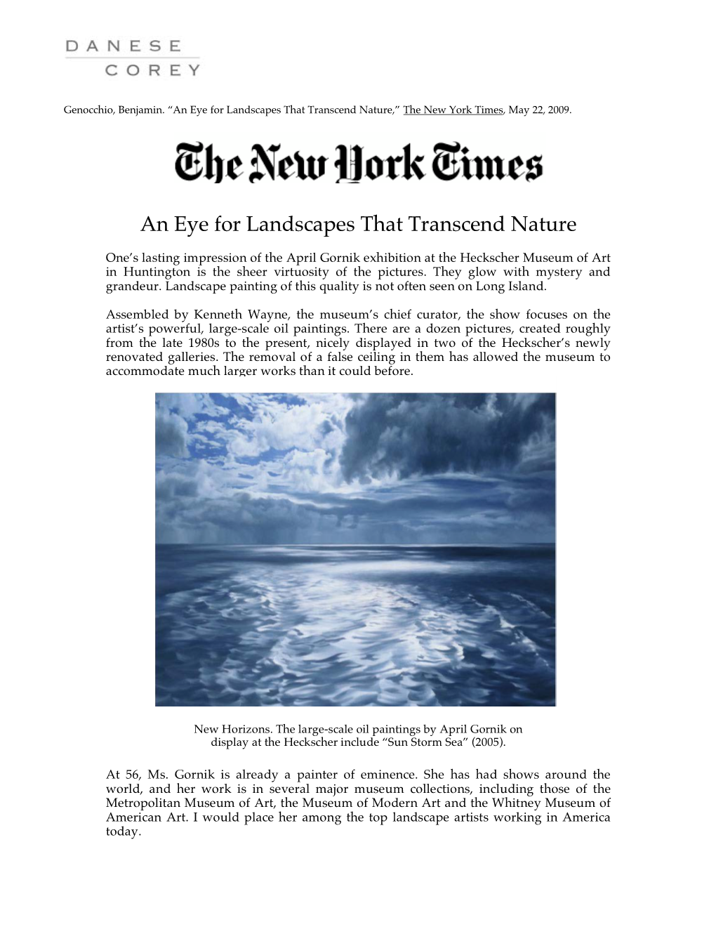 An Eye for Landscapes That Transcend Nature,” the New York Times, May 22, 2009