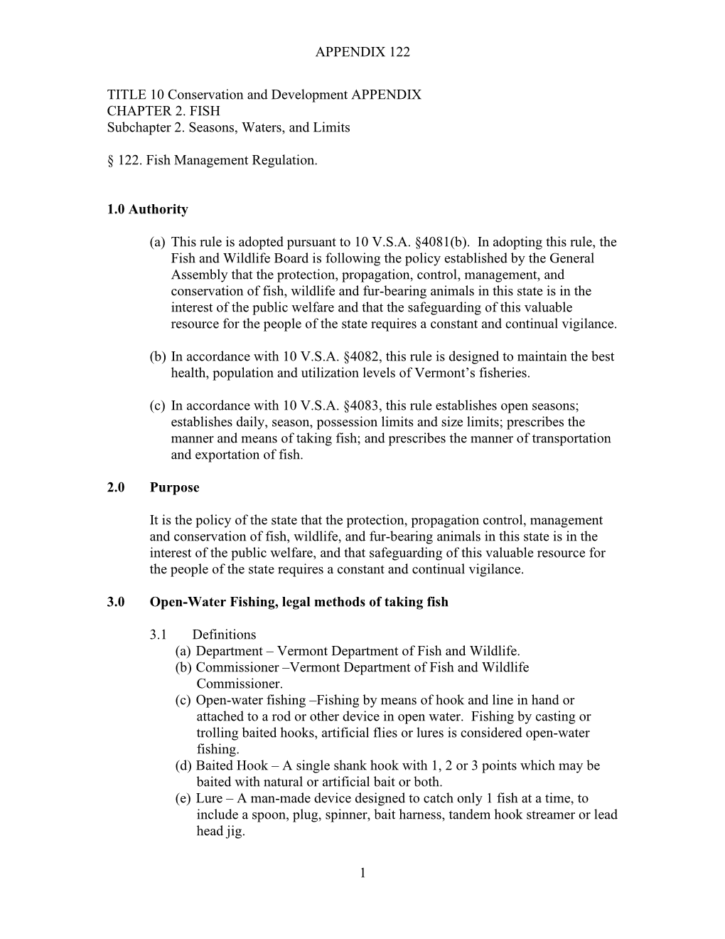 122 Fish Management Rule Annotated