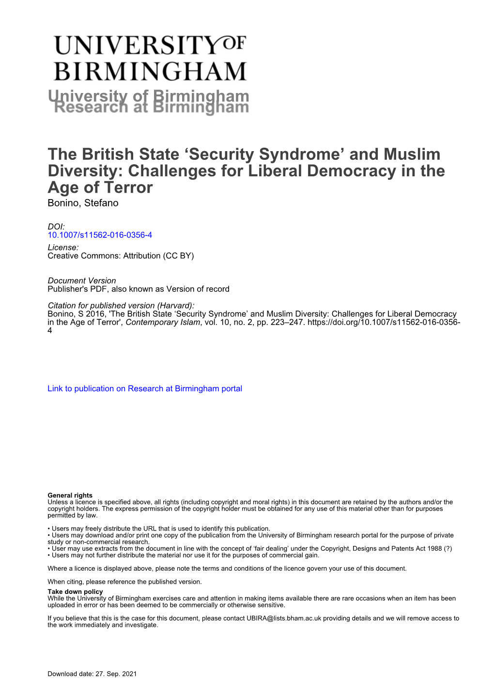 The British State 'Security Syndrome' and Muslim Diversity