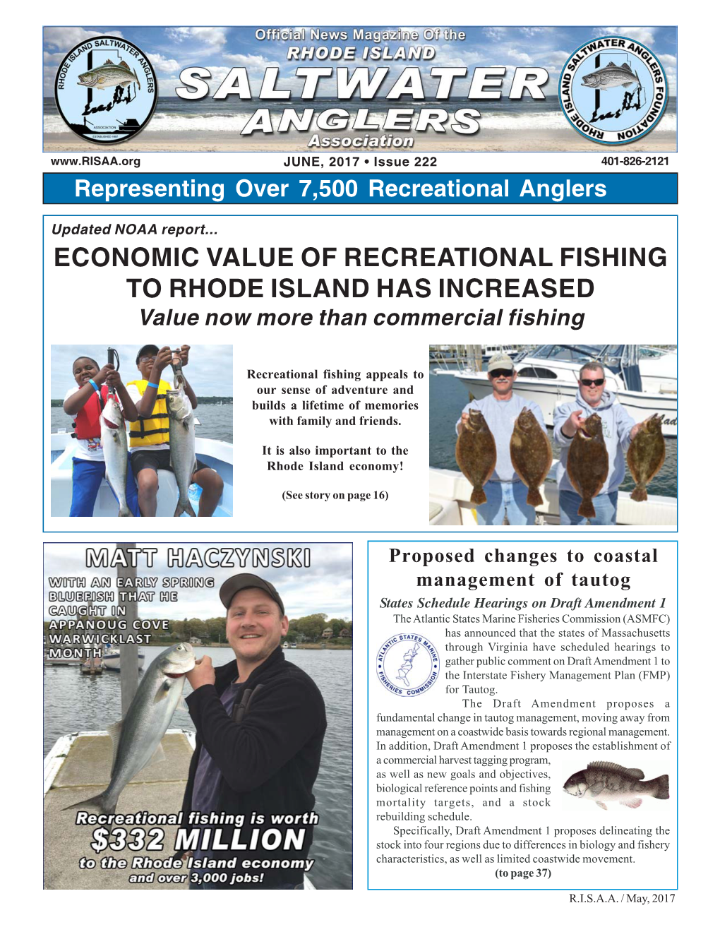 ECONOMIC VALUE of RECREATIONAL FISHING to RHODE ISLAND HAS INCREASED Value Now More Than Commercial Fishing