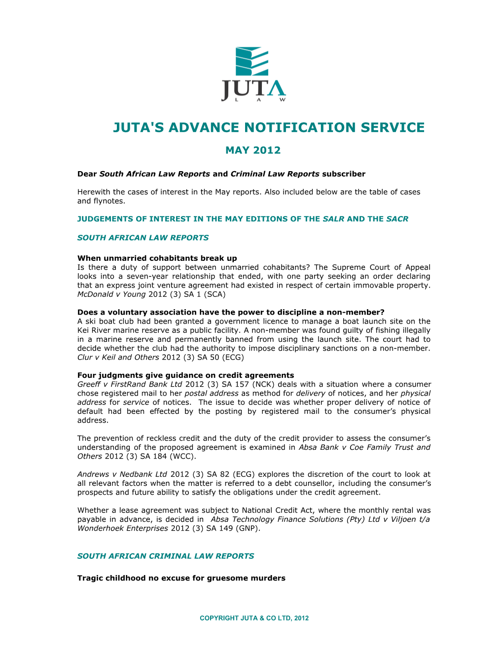 Juta's Advance Notification Service s3