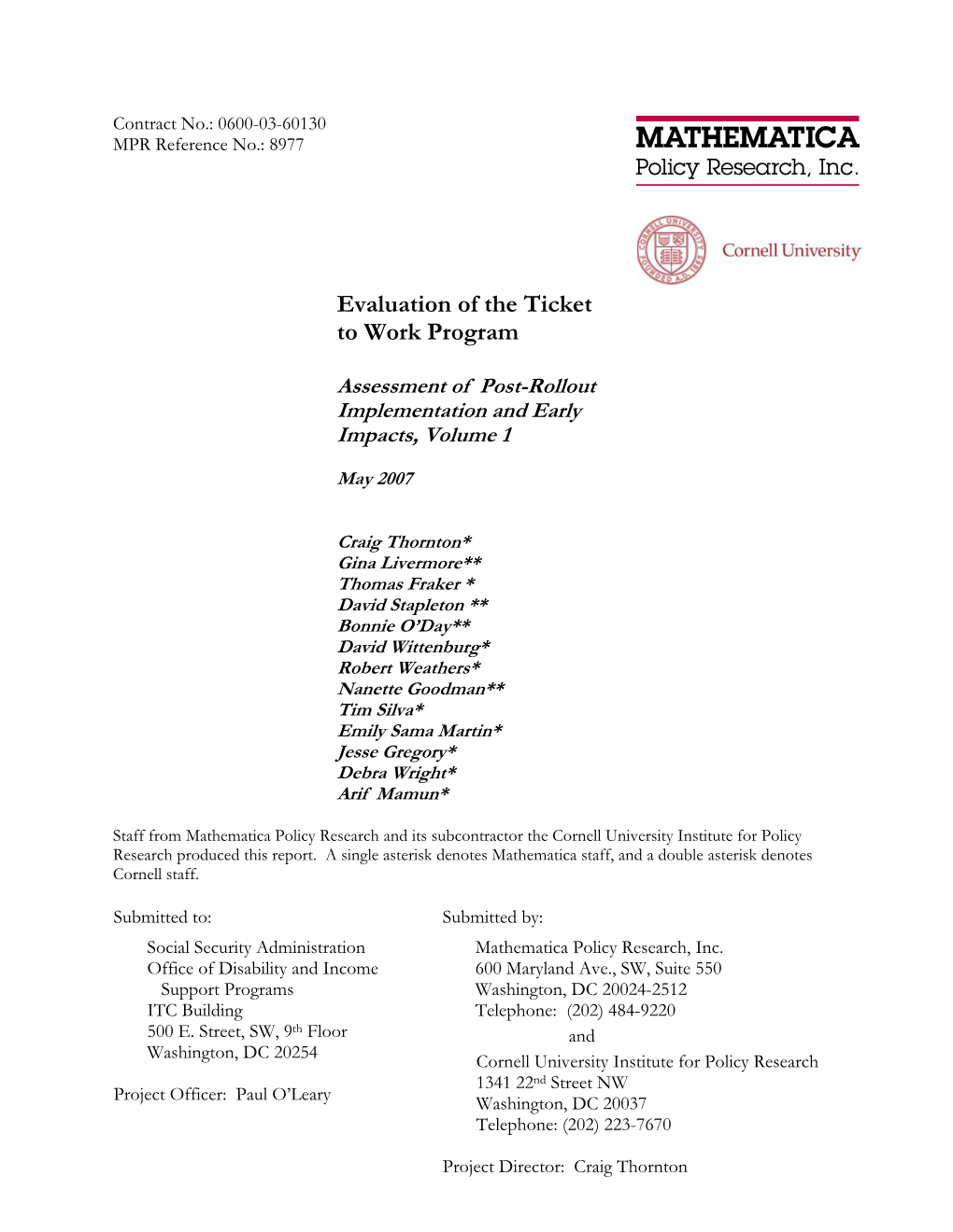 Evaluation of the Ticket to Work Program