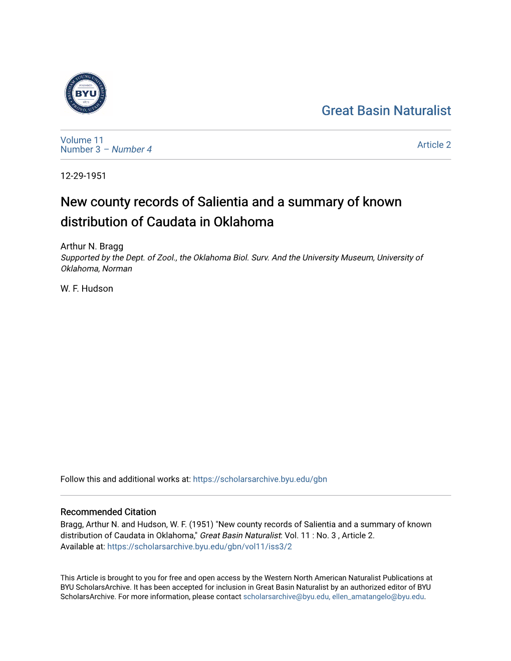 New County Records of Salientia and a Summary of Known Distribution of Caudata in Oklahoma