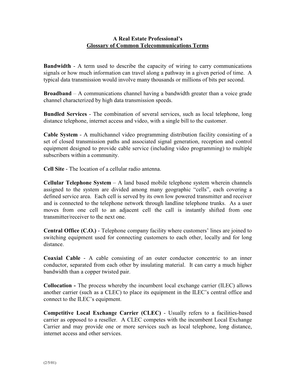 Glossary of Common Telecommunications Terms