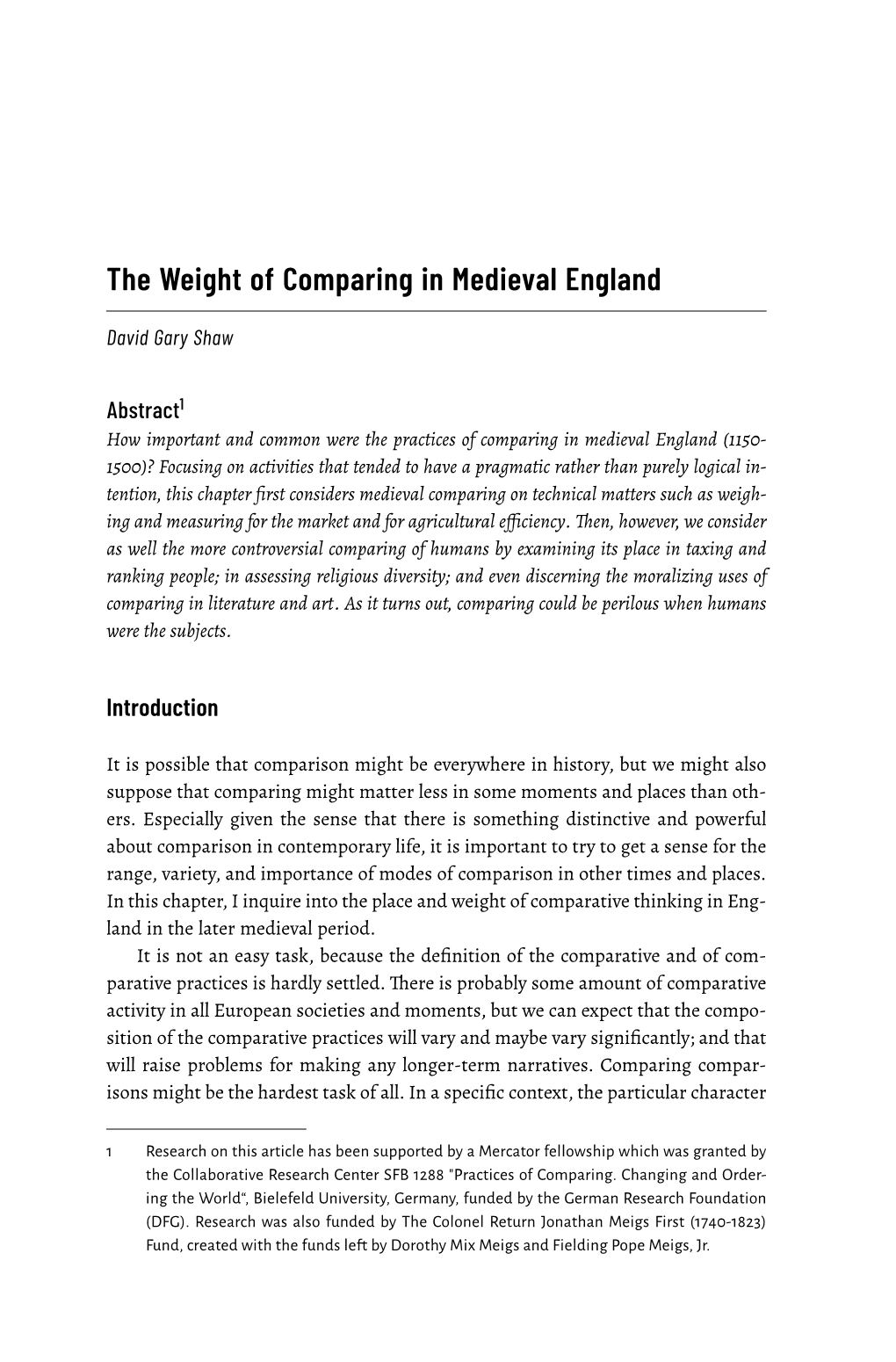 The Weight of Comparing in Medieval England