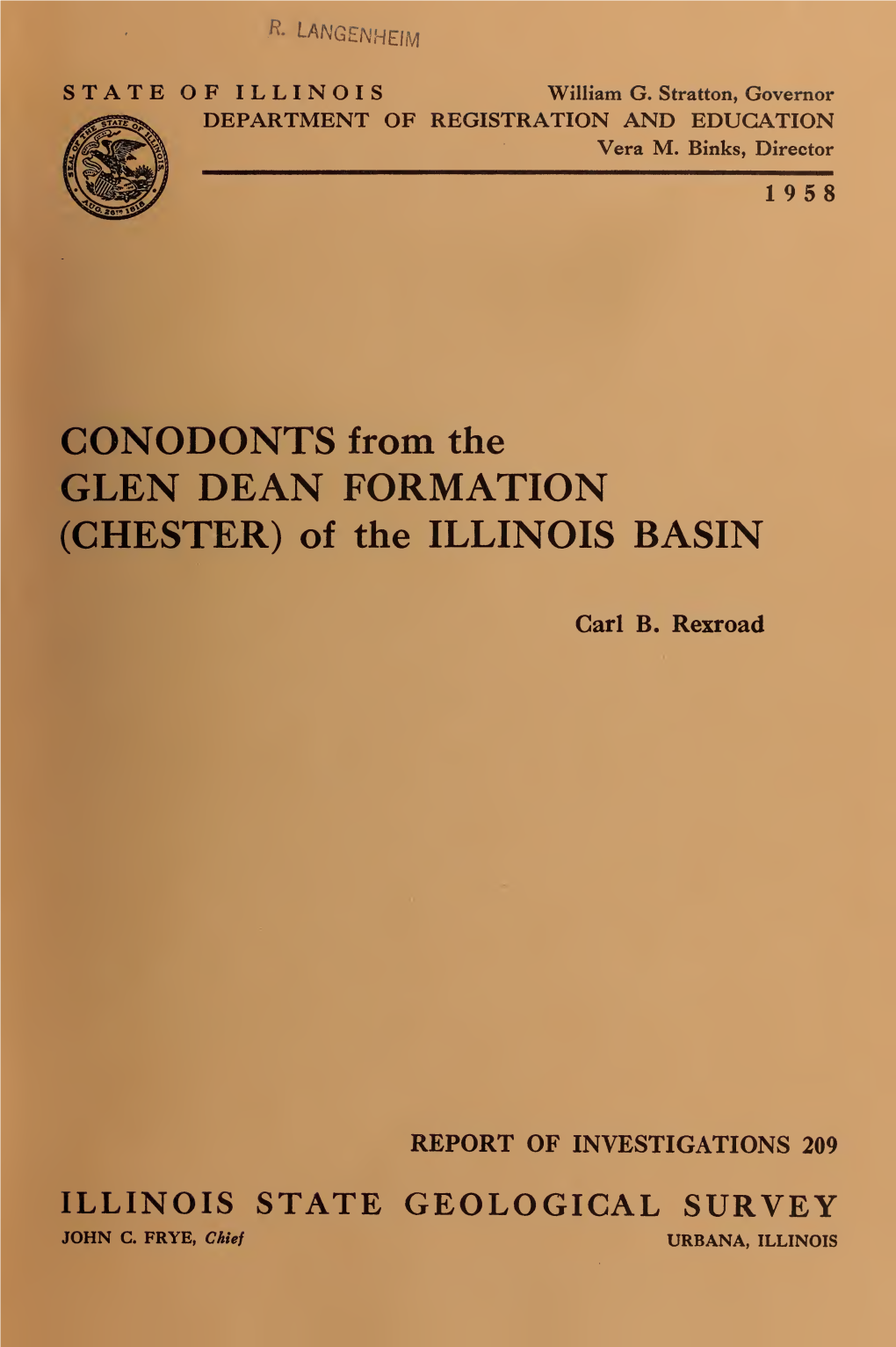 CONODONTS from the GLEN DEAN FORMATION (CHESTER) of the ILLINOIS BASIN