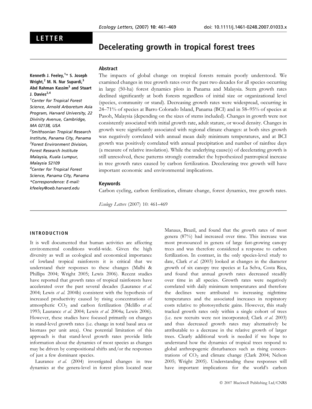 Decelerating Growth in Tropical Forest Trees