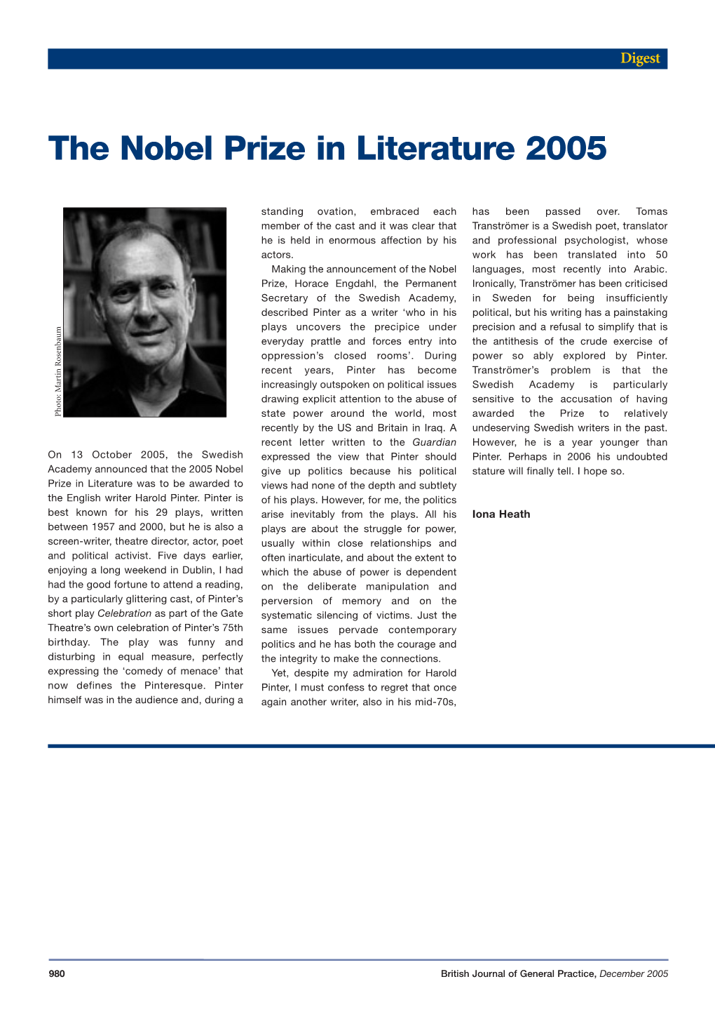 The Nobel Prize in Literature 2005