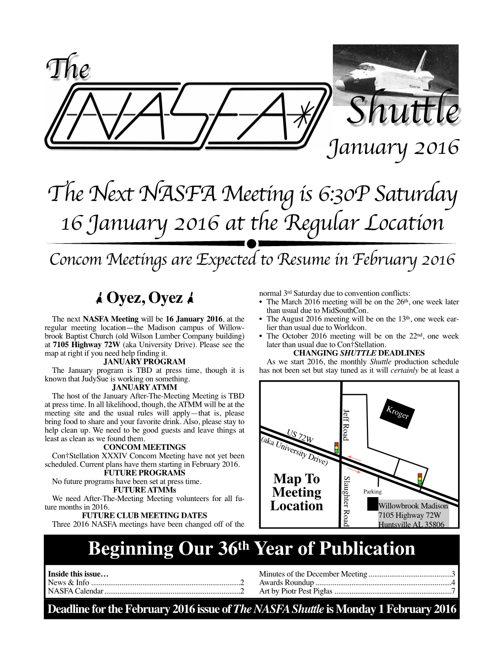 January 2016 NASFA Shuttle