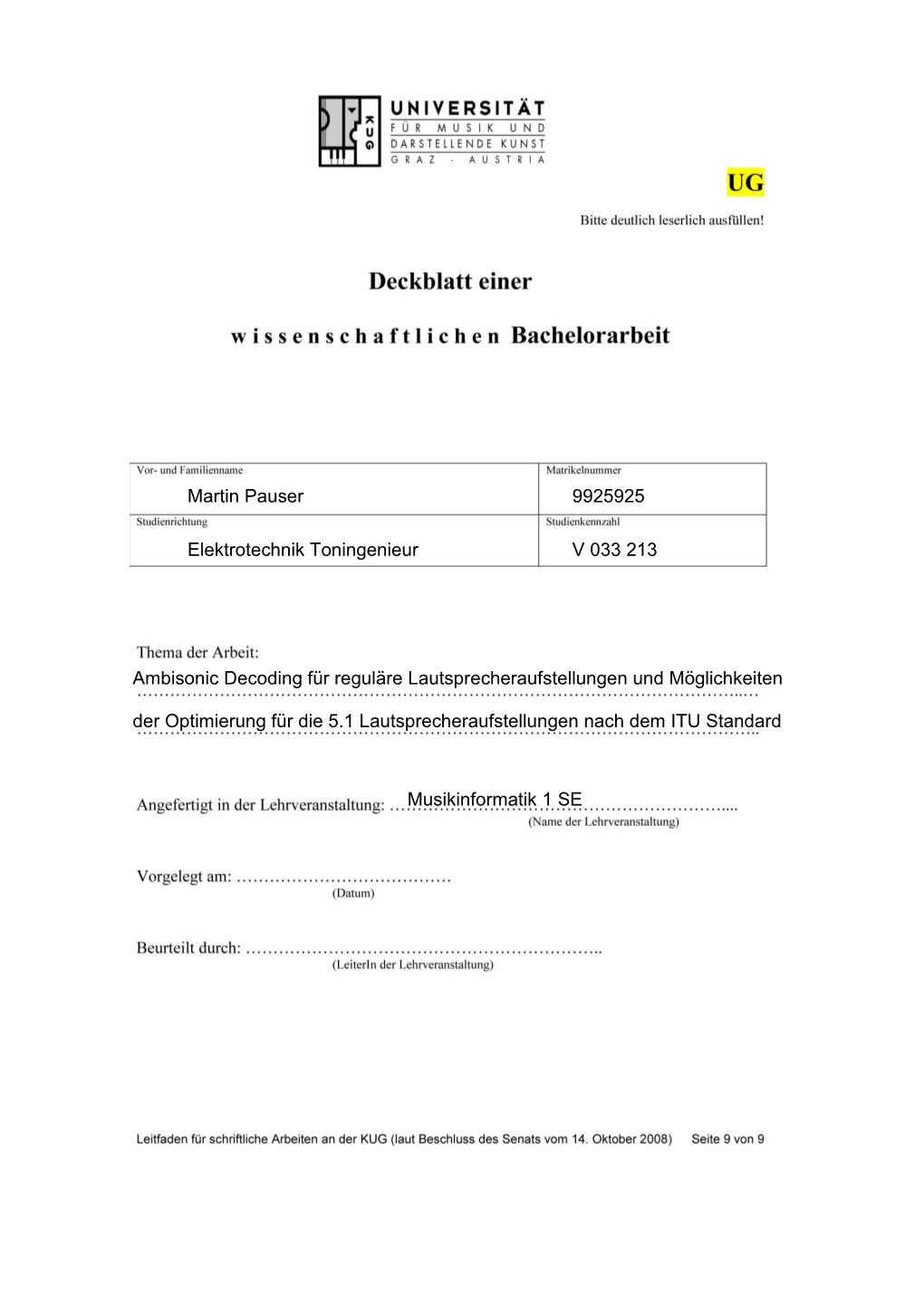 Martin Pauser 9925925 Elektrotechnik Toningenieur V 033 213