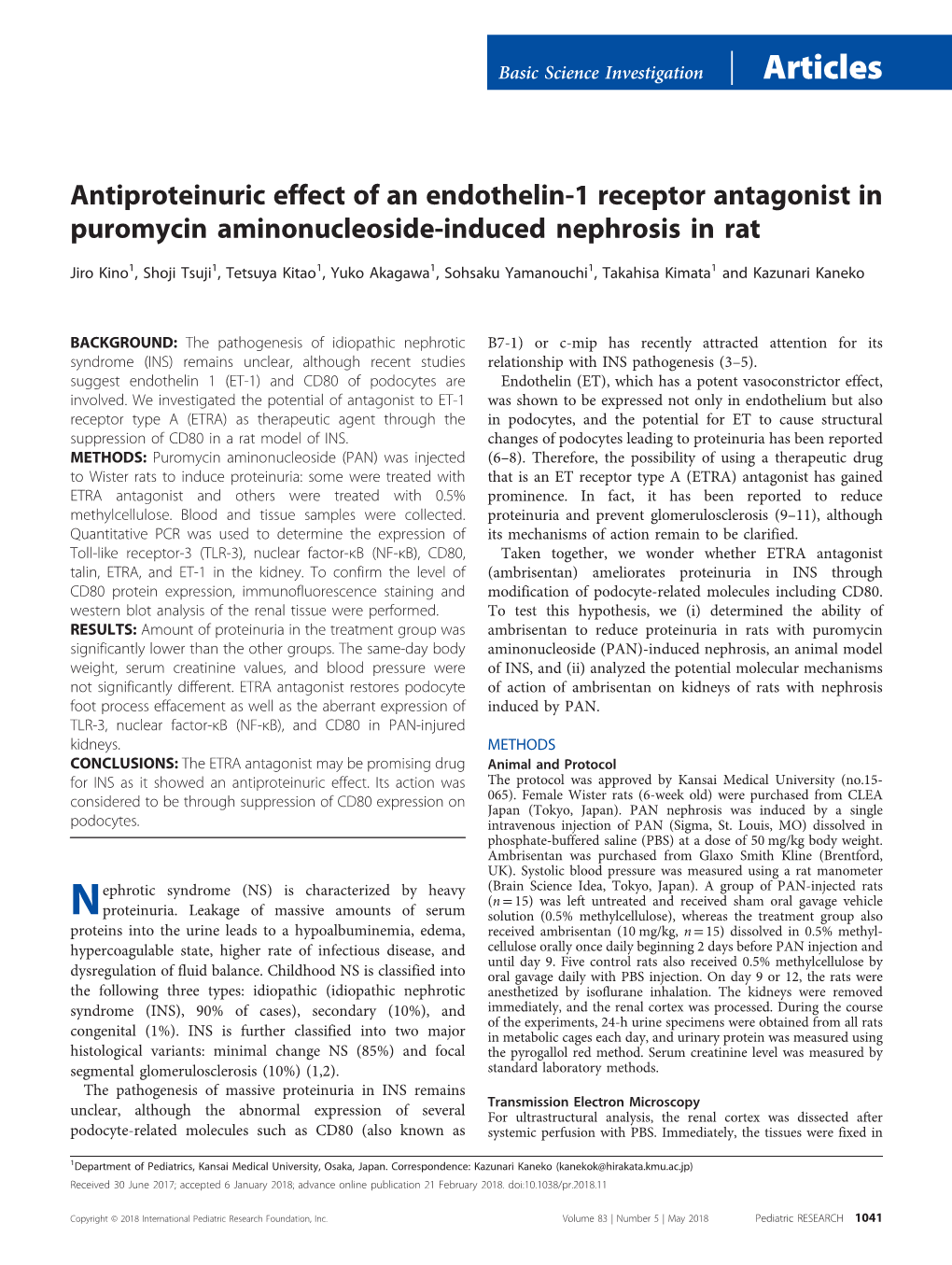 Antiproteinuric Effect of an Endothelin-1 Receptor Antagonist in Puromycin Aminonucleoside-Induced Nephrosis in Rat