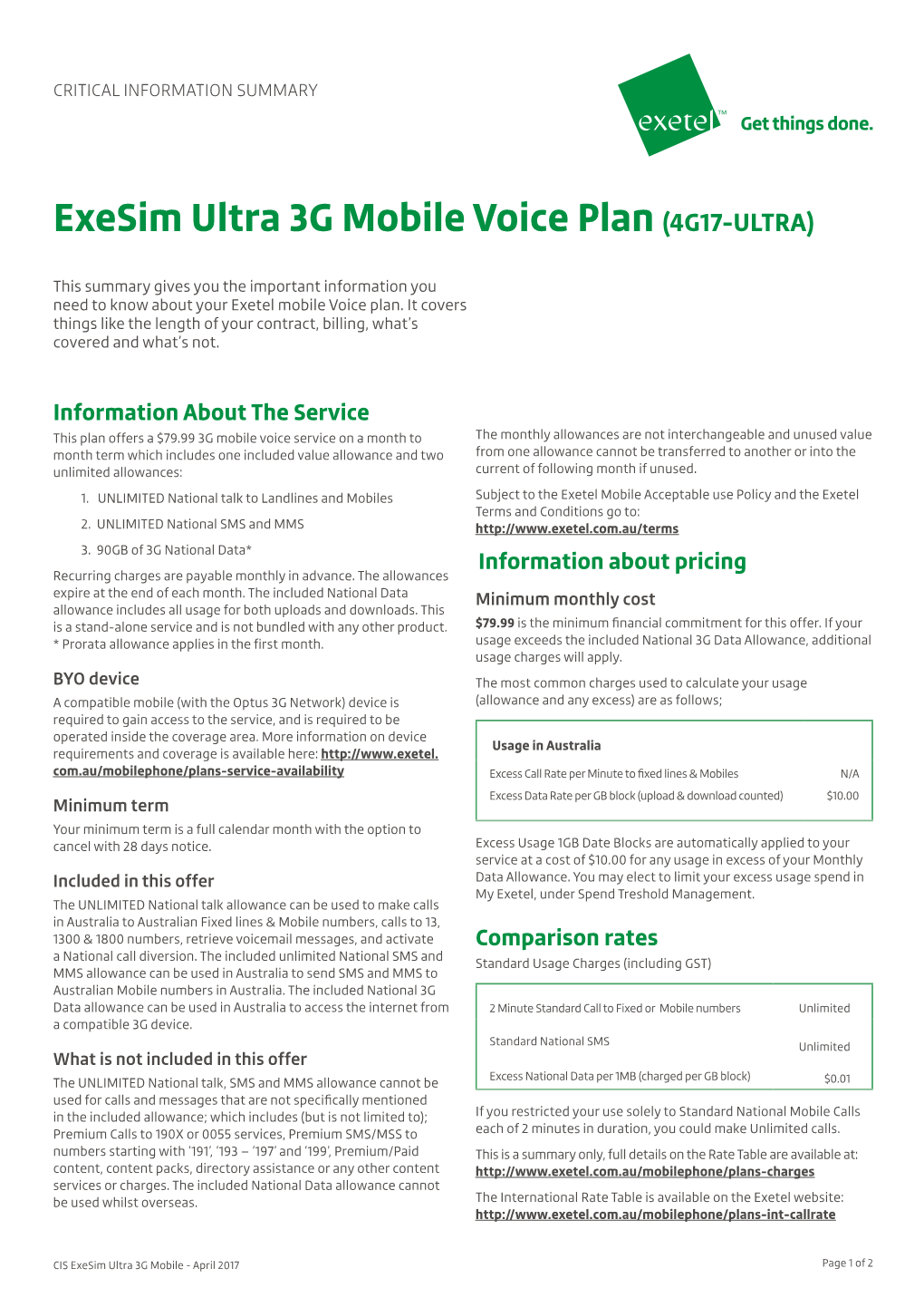 Exesim Ultra 3G Mobile Voice Plan (4G17-ULTRA)