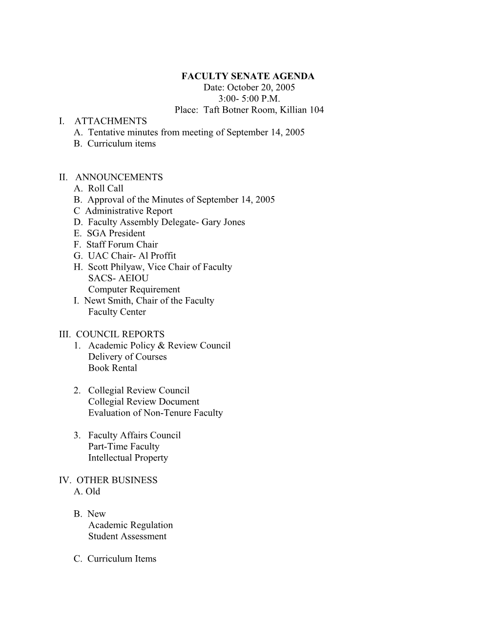 Faculty Senate Agenda s2