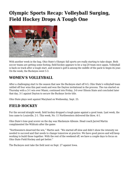 Olympic Sports Recap: Volleyball Surging, Field Hockey Drops a Tough One
