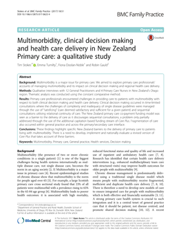 Multimorbidity, Clinical Decision Making and Health Care Delivery In