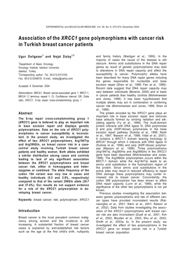 Association of the XRCC1 Gene Polymorphisms with Cancer Risk in Turkish Breast Cancer Patients