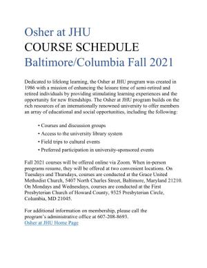 Osher at JHU Course Catalog Baltimore/Columbia Fall 2021