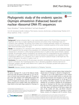 Phylogenetic Study of the Endemic Species Oxytropis Almaatensis (Fabaceae) Based on Nuclear Ribosomal DNA ITS Sequences