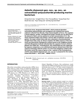 Hahella Chejuensis Gen. Nov., Sp. Nov., an Extracellular-Polysaccharide-Producing Marine Bacterium