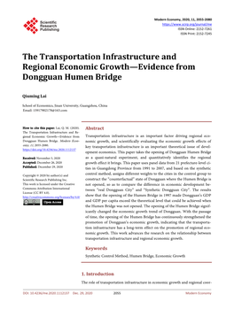 The Transportation Infrastructure and Regional Economic Growth—Evidence from Dongguan Humen Bridge