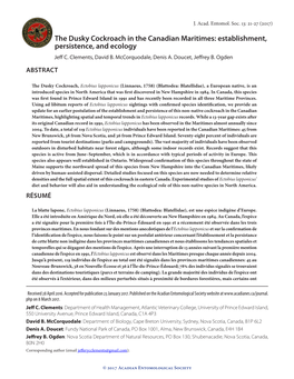 The Dusky Cockroach in the Canadian Maritimes: Establishment, Persistence, and Ecology Jeff C