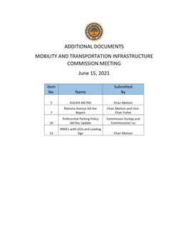 ADDITIONAL DOCUMENTS MOBILITY and TRANSPORTATION INFRASTRUCTURE COMMISSION MEETING June 15, 2021