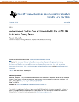 Archaeological Findings from an Historic Caddo Site (41AN184) in Anderson County, Texas