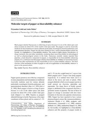 Molecular Targets of Pepper As Bioavailability Enhancer