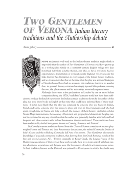TWO GENTLEMEN of VERONA Italian Literary Traditions and the Authorship Debate