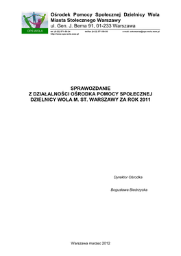 Ośrodek Pomocy Społecznej Dzielnicy Wola Miasta Stołecznego Warszawy Ul
