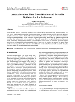 Asset Allocation, Time Diversification and Portfolio Optimization for Retirement
