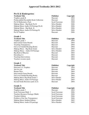 Textbook Approval List 2011-2012