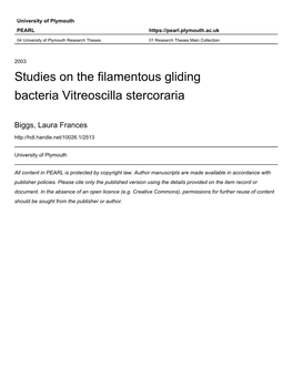 Studies on the Filamentous Gliding Bacteria Laura Frances Biggs