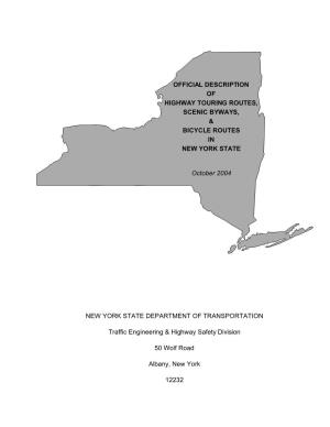 Official Description of Highway Touring Routes, Scenic Byways, & Bicycle Routes in New York State