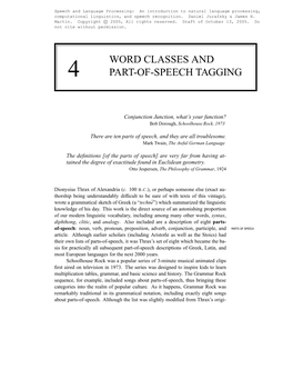 Word Classes and Part-Of-Speech Tagging