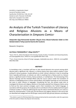 An Analysis of the Turkish Translation of Literary and Religious Allusions As a Means of Characterization in Simpsons Comics1