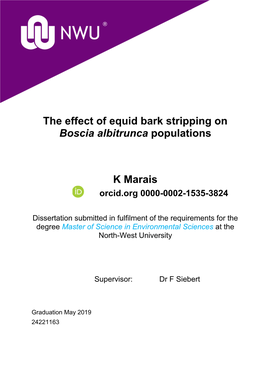 The Effect of Equid Bark Stripping on Boscia Albitrunca Populations K Marais
