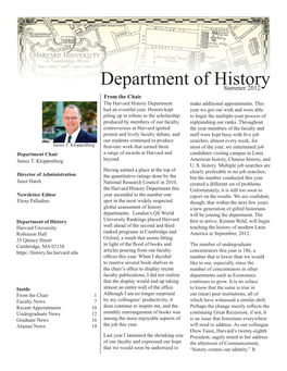 Department of Historysummer 2012 from the Chair the Harvard History Department Make Additional Appointments