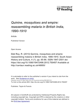 Quinine, Mosquitoes and Empire: Reassembling Malaria in British India, 1890-1910