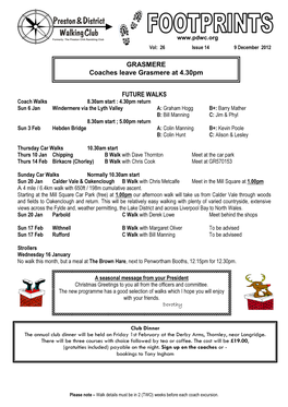 FUTURE WALKS GRASMERE Coaches Leave Grasmere at 4.30Pm