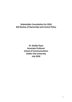 Stakeholder Consultation for 2018 BAI Review of Ownership and Control Policy