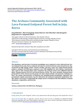 The Archaea Community Associated with Lava-Formed Gotjawal Forest Soil in Jeju, Korea