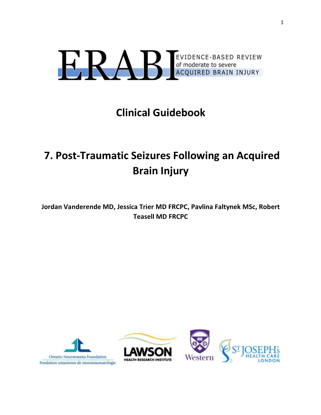 Clinical Guidebook 7. Post-Traumatic Seizures Following an Acquired Brain Injury