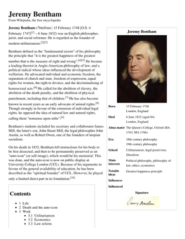 Jeremy Bentham from Wikipedia, the Free Encyclopedia